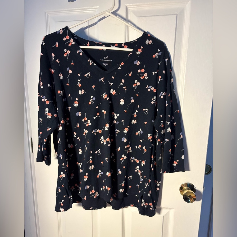 J. Jill Dark Blue Floral Blouse